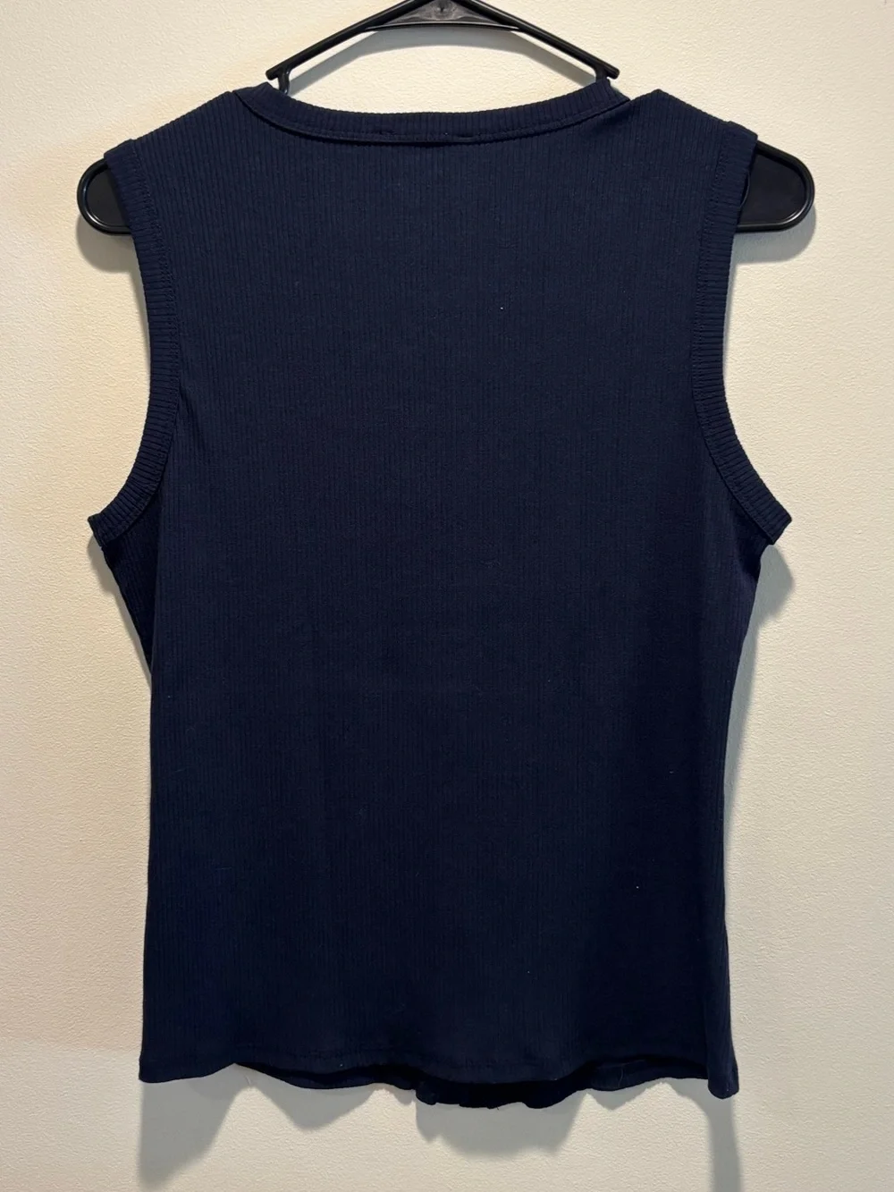 Green Envelope Navy Ribbed Button-Front Tank - Picture 2 of 3